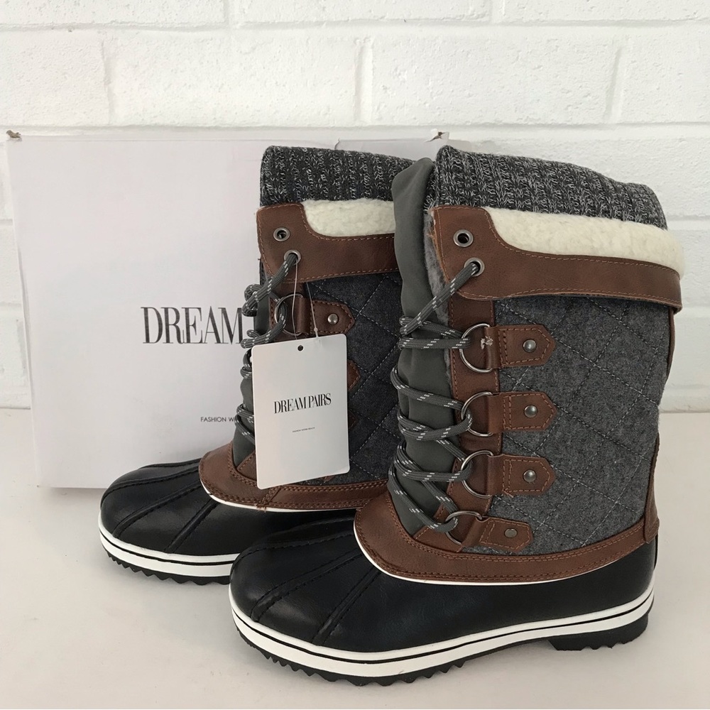 Dream Pairs Women Black Mid Calf Winter Snow Boot Waterproof Lace Up Size 7